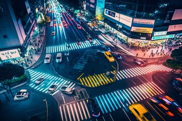 Wall Mural - Neon night city Shibuya crossing in Tokyo. Generative AI