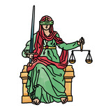 Fototapeta  - Themis drawing hand colored green, lady Justice or Justitia with scale