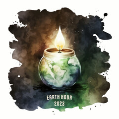 Earth hour vector watercolor banner