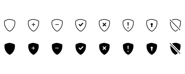 Poster - shield line and silhouette icon set sign security defense vector icons set eps10