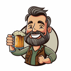 Happy man holding beer cartoon vector illustration