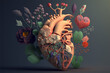 Cœur humain avec des fleurs, concept d'amour et d'émotion, personne au grand cœur, aide et charité. généré par ia