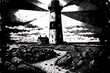 © LukaszDesign - Denmark's spodsbjerg fyr lighthouse in huntsted, illustrated in black and white Generative AI