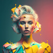 generative ai illustration fashion portrait of a blonde model on colorful vibrant pastel background posing on camera