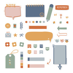 Fototapete - set of cute doodle text box planner with icon sticker, speech bubble balloon, flat design, vector, i