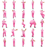 Fototapeta  - The black man with pink clothes is expression of body or doing exercise. 3d rendering of cartoon character in acting.