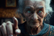 © Road Red Runner - Portrait of ugly wrinkled old woman with angry reproachful gesture. Ai generated