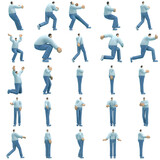 Fototapeta  - The man   wearing jeans and  long shirt is expression of body or doing exercise. 3d rendering of cartoon character in acting.