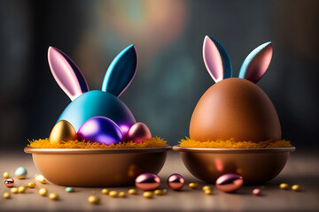 Cute chocolate easter bunnies. Generative AI.