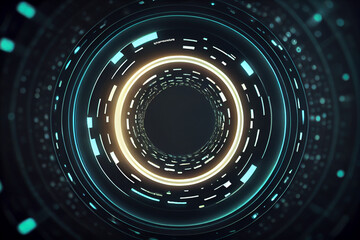 Aufkleber - Futuristic Technology concept. Neon Hexagon Tunnel modern backgroundt, digital illustration generative AI.
