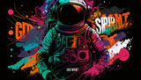 Fototapeta Kosmos - Astronaut pop art style, Generative Ai