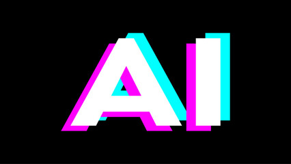 Poster - Artificial Intelligence AI Futuristic Technology Text Design Icon with Glitch or Chromatic Aberration Effect and Black Background. Vector Image.