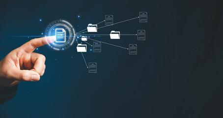 Wall Mural - Online documentation database and process document electronic automation platform, IT staff working with Document Management System, DMS, Corporate business technology. Cognition on modern management.