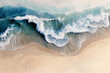 Summer background watercolor sea wave and sand Beach. Top bird eye view generative ai.