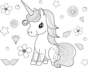 Wall Mural - unicorn cartoon coloring book on white background vector