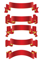 Wall Mural - flat vector red ribbons banners set isolated on white background.