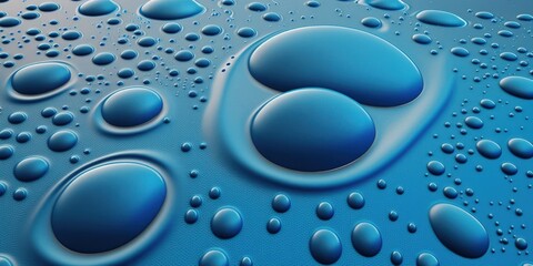 Sticker - Blue backdrop, close up of water drops on a flat surface. Generative AI