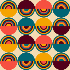 Wall Mural - 70s retro groove pattern with circles. Vintage geometrical pattern.