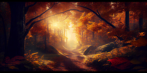 Wall Mural - sunrise in the forest