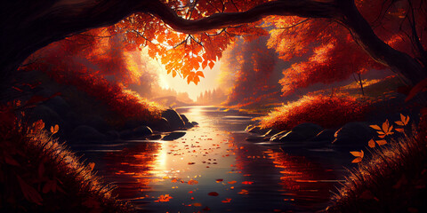 Wall Mural - sunrise in the autumn mountains