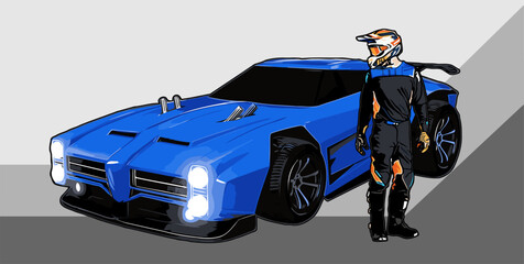  blue color car and driver vector art