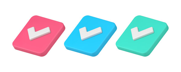 Poster - Check mark correct agreement squared button choice confirmation 3d icon set realistic vector