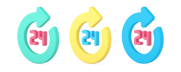Poster - 24 hours information circle arrow pointer call center delivery customer support 3d icon set vector