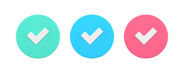 Poster - Check mark circle button done accept correct achievement 3d icon set realistic vector illustration