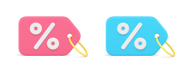 Poster - Shopping tag percent sale discount paper sticker for hanging retail promo 3d icon set vector
