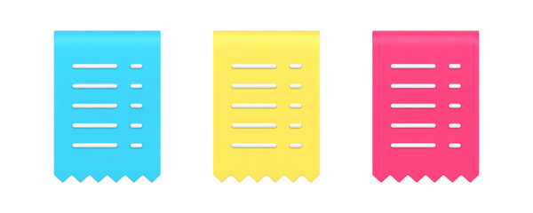Poster - Receipt bill invoice paper financial payment document checkout transaction 3d icon set vector