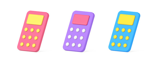 Poster - Math calculator device with buttons and display for numbers counting 3d icon set realistic vector