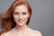Beautiful woman ginger beauty close-up portrait on gray background. Generative AI