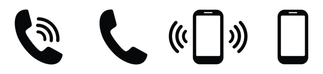 ringing phone icon set. telephone call sign. smartphone ringing symbol. vector illustration