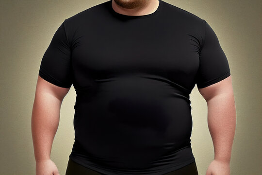 Wall Mural - Black t-shirt template mockup for fat or chubby people. Black tshirt or shirt template design for graphic design. Generative AI.