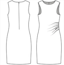 FRONT AND BACK SKETCH OF SLEEVLESS RACER FRONT KNIT DRESS WITH KNIFE PLEAT DETAIL FOR TEEN GIRLS, YOUNG WOMEN AND WOMEN IN VECTOR ILLUSTRATION