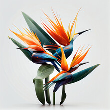 Beautiful Bouquet Of Flowers Bird Of Paradise On A White Background