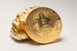 Gold und Bitcoin Krypto Währung / weißer Hintergrund - Generative AI