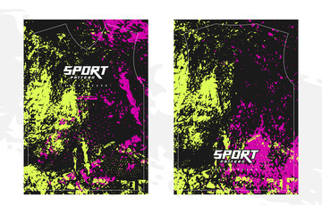 Wall Mural - Grunge textured sport t-shirt design for racing team, motocross, mtb, cycling, esports, front and back view