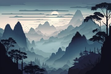 Canvas Print - The mountains in Zixi County, Fuzhou City, Jiangxi Province, China, are shrouded in mist in the morning. Generative AI