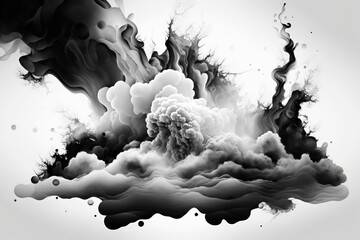 Sticker - Smoke textured clouds on a white background with an abstract black background. Generative AI