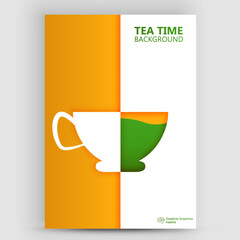 Tea abstract silhouette template in minimalistic geometric flat style. Creative colorful composition. Branding concept for menu, cover, flyer, banner.