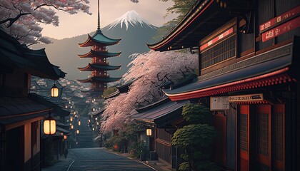 Wall Mural - Breathtaking ancient city landscape of Japan, Japan in imagination, Generative Ai	
