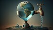 Earth Day concept illustration , Earth globe with beautiful nature , clean water is important, Generative ai
