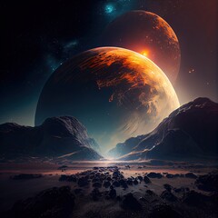 Wall Mural - a deserted abstract colorful alien landscape. alien planets during sunrise. a beautiful landscape on