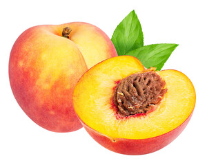 Peach fruit isolated on white or transparent background.