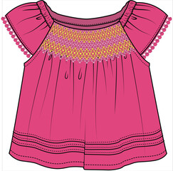 Wall Mural - SCHIFFLI WOVEN TOP FOR TODDLER GIRL AND BABY GIRL SET IN EDITABLE VECTOR