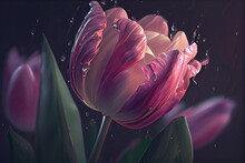 3D Purple Tulip On Black Background, Generative AI Art