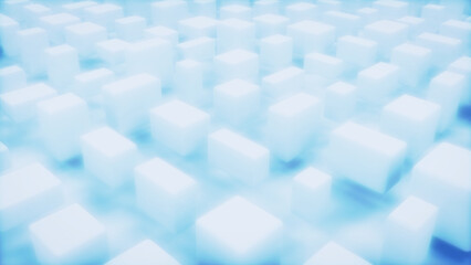 Wall Mural - beautiful soft glowing geometry blue cubes - abstract 3d rendering