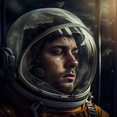 Wall Mural - Portrait of an astronaut in a spacesuit. High-tech astronaut from the future. The concept of space travel. Generative AI Art