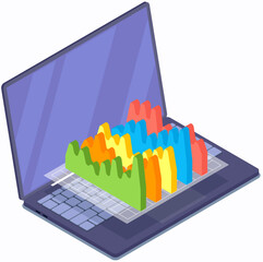 Poster - financial accounting and work with statistics on laptop. business process diagram document with repo